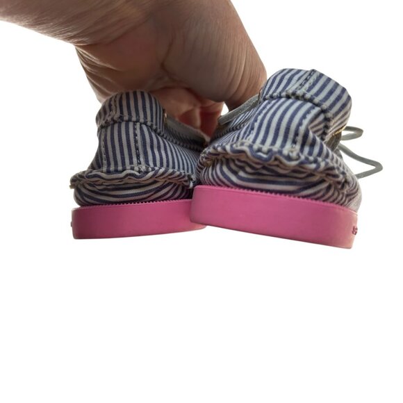 j. crew Sperry Topsider blue white engineer stripe non marking pink soles shoes - Picture 6 of 8